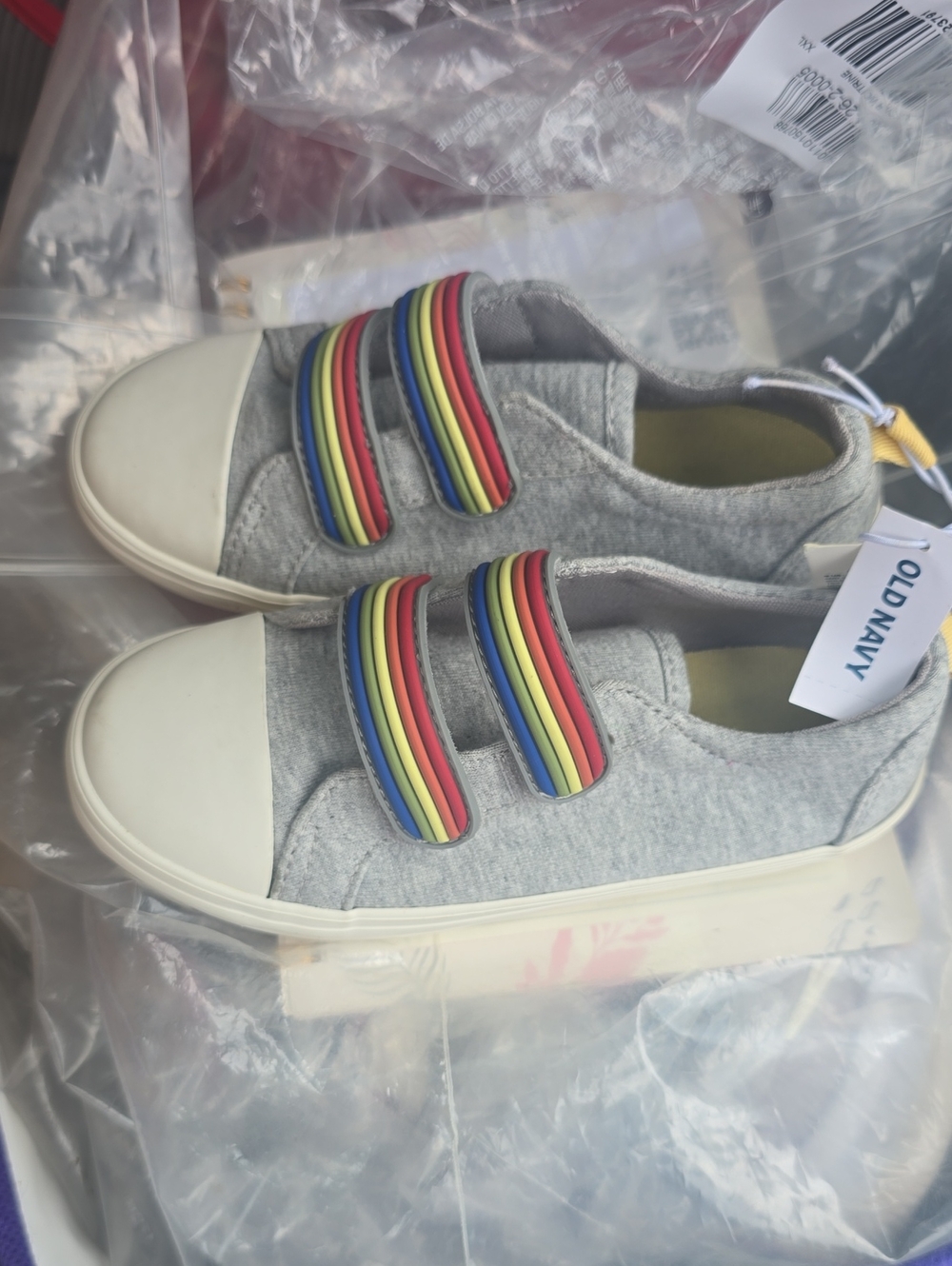 Old Navy Gray Kids Sneakers with Rainbow Straps